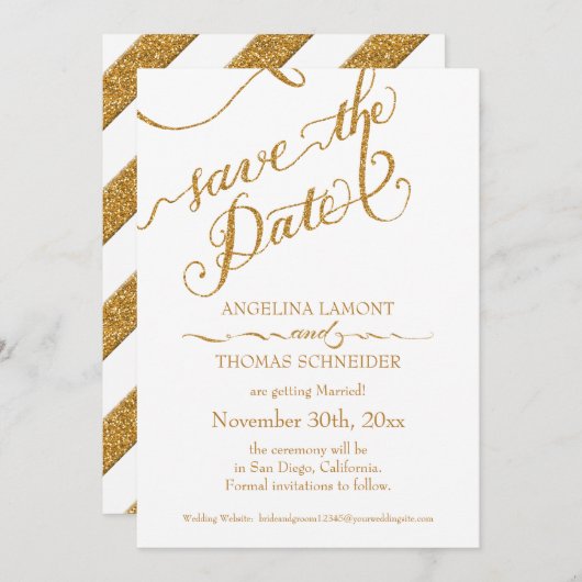 Calligrafiescript Forever in Love Gold Glitter Save The Date (Voorkant / Achterkant)