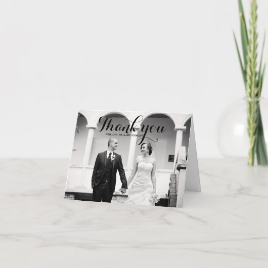 Calligrafiescript Foto bruiloft Hartelijk dank Bedankkaart (Voorkant)