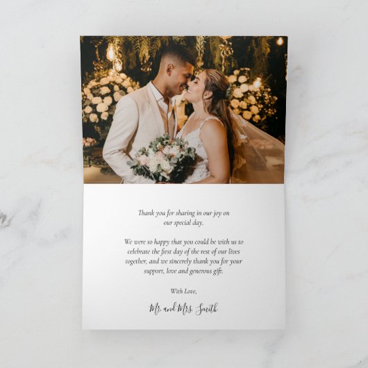 Calligrafiescript Foto bruiloft Hartelijk dank Bedankkaart (Binnen)