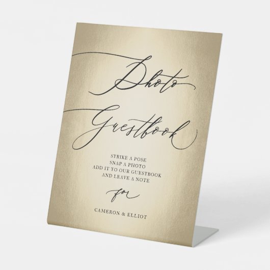 Calligrafiescript Foto Guestbook Weddenschap Reclamebord Met Voetstuk (Voorkant)