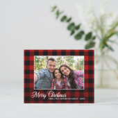 Calligrafiescript Foto rood met kerstmis Briefkaart (Staand voorkant)