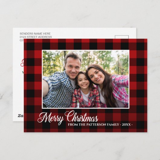 Calligrafiescript Foto rood met kerstmis Briefkaart (Voorkant / Achterkant)