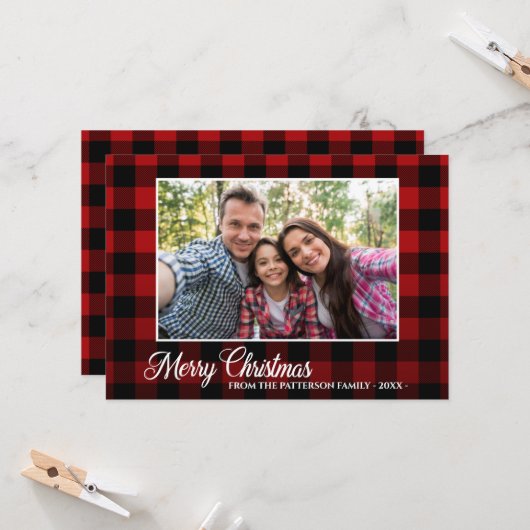 Calligrafiescript Foto rood met kerstmis Kaart (Voorkant / Achterkant in situ)