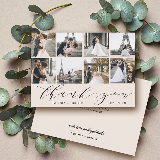 Calligrafiescript foto's verzamelen wit bedankkaart