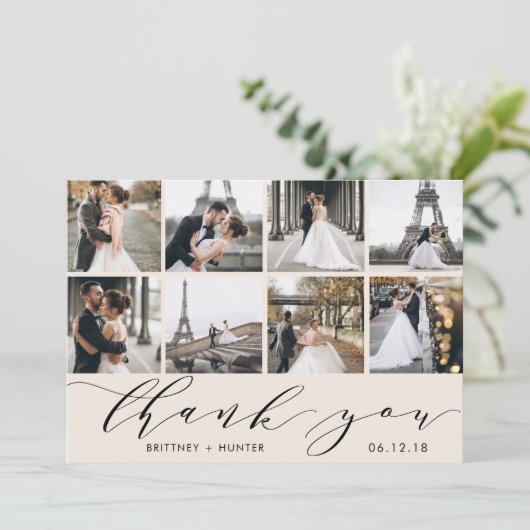 Calligrafiescript foto's verzamelen wit bedankkaart (Staand voorkant)