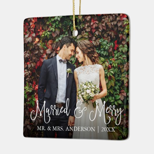 Calligrafiescript - Gehuwd en prettige bruiloft fo Keramisch Ornament (Links)