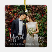 Calligrafiescript - Gehuwd en prettige bruiloft fo Keramisch Ornament (Voorkant)