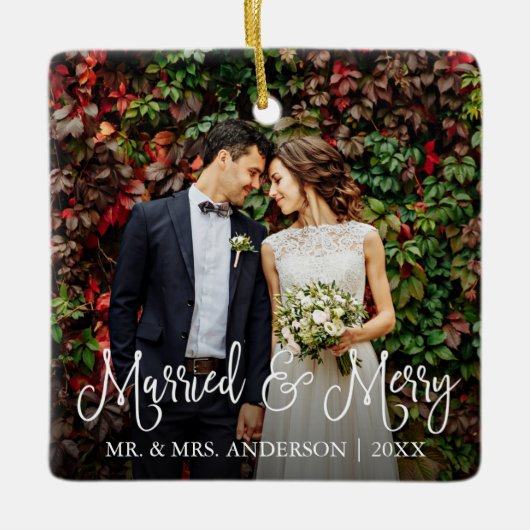 Calligrafiescript - Gehuwd en prettige bruiloft fo Keramisch Ornament (Voorkant)