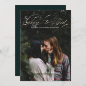 Calligrafiescript Glory to God Kerstfoto Feestdagenkaart (Voorkant / Achterkant)