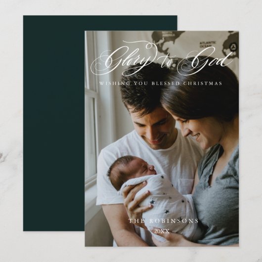 Calligrafiescript Glory to God Kerstfoto Ho Feestdagenkaart (Voorkant / Achterkant)