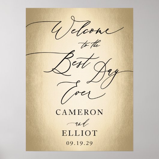 Calligrafiescript Gold Best Day Ever WeddenSign Poster (Voorkant)