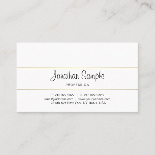 Calligrafiescript Gold Elegant Design Luxe Plain Visitekaartje (Voorkant)