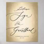 Calligrafiescript Gold Guestbook Weddenschap Poster (Voorkant)