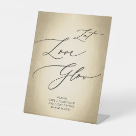 Calligrafiescript Gold Let Love Glow Wedding Reclamebord Met Voetstuk