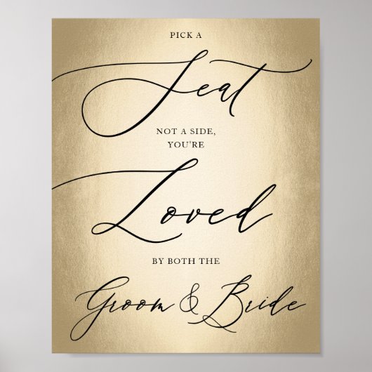 Calligrafiescript Gold Pick A Seat Weddenschap Poster (Voorkant)