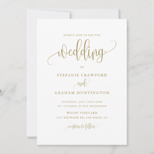 Calligrafiescript Gold Wedding Kaart (Voorkant)