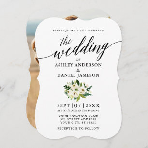 Calligrafiescript Green Floral Photo Wedding Kaart