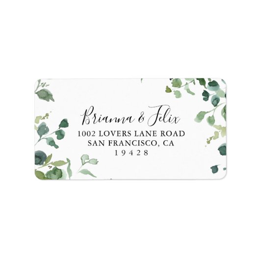 Calligrafiescript Green Foliage Weddenschap RSVP Etiket (Voorkant)