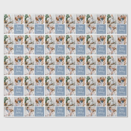 Calligrafiescript Holiday 3 Foto Dusty Blue Cadeaupapier (Vlak)