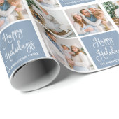 Calligrafiescript Holiday 3 Foto Dusty Blue Cadeaupapier (Rol Hoek)
