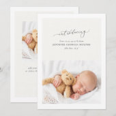 Calligrafiescript introduceert Neutral Baby Modern Aankondiging (Voorkant / Achterkant)