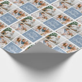 Calligrafiescript met Kerstmis 3 Foto Dusty Blue Cadeaupapier (Hoek)