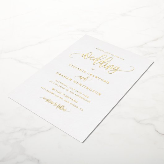  Calligrafiescript minimalistisch huwelijk Folie Uitnodiging (Gedraaid)