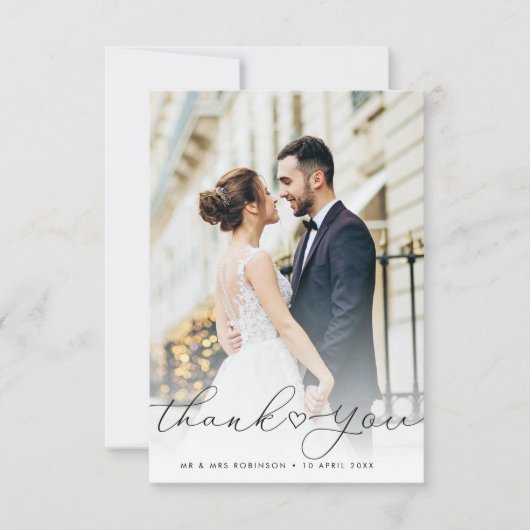 calligrafiescript newlyweds bruiloft foto bedankkaart (Voorkant)