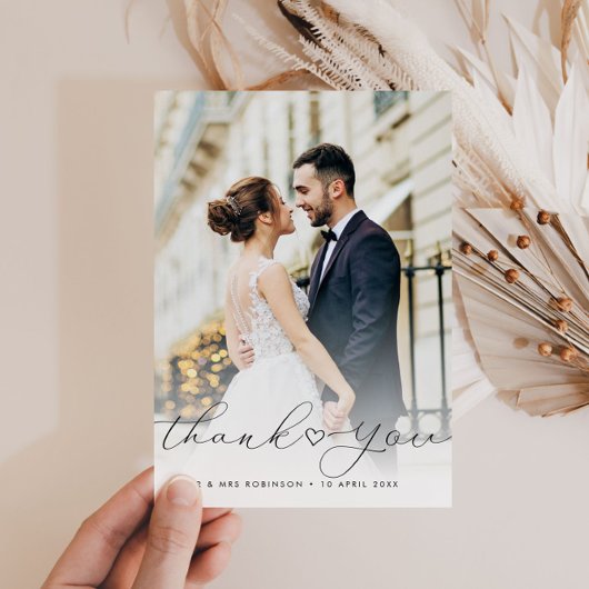calligrafiescript newlyweds bruiloft foto bedankkaart