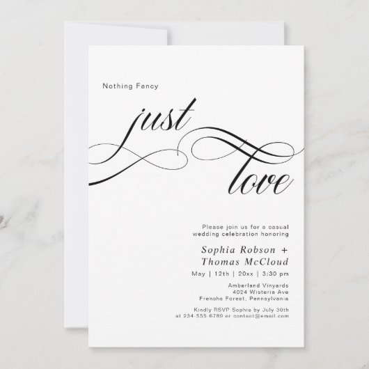 Calligrafiescript Niets Fancy Alleen Liefde Trouwe Kaart (Voorkant)