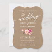 Calligrafiescript Roze Floral Wedding Kraft Kaart (Voorkant)