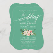 Calligrafiescript Roze White Floral Neo Mint Kaart (Voorkant / Achterkant)