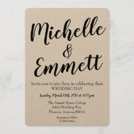 Calligrafiescript Rustic Kraft Elegant Wedding Kaart