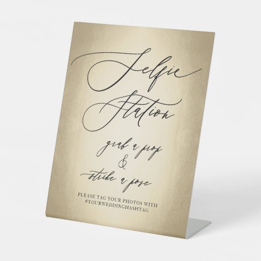 Calligrafiescript selfie-station Weddenschap Reclamebord Met Voetstuk (Voorkant)