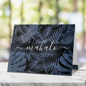 Calligrafiescript van de mahalo navy tropical palm bedankkaart
