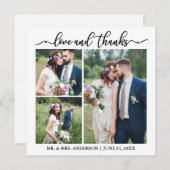 Calligrafiescript Weddenschap Collage 3 Photo Squa Bedankkaart (Voorkant / Achterkant)