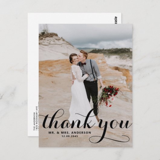 Calligrafiescript Weddenschap Dank u Briefkaart (Voorkant / Achterkant)