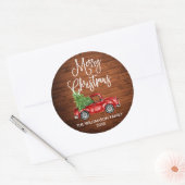 Calligrafiescript Wood Kerstmis Red Truck Ronde Sticker (Envelop)