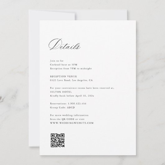 calligrafiescript zwarte en witte bruiloft kaart (Achterkant)