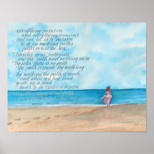 Calligrafiesolflergedicht op Waterverf strand Poster (Voorkant)
