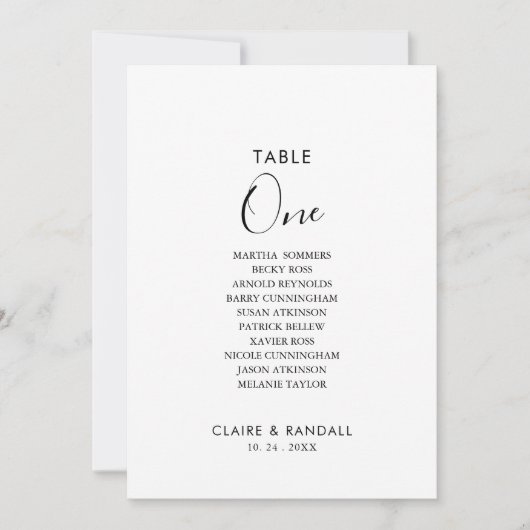 Calligrafietabel Aantal 1 Zitschema Kaart (Voorkant)