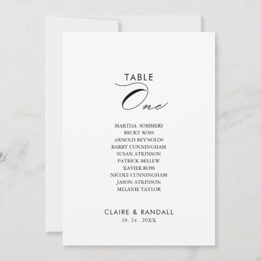 Calligrafietabel Aantal 1 Zitschema Kaart (Achterkant)