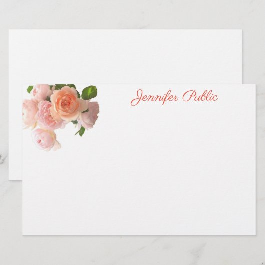Calligrafietekst Rozen Elegant Floral Briefpapier (Voorkant / Achterkant)