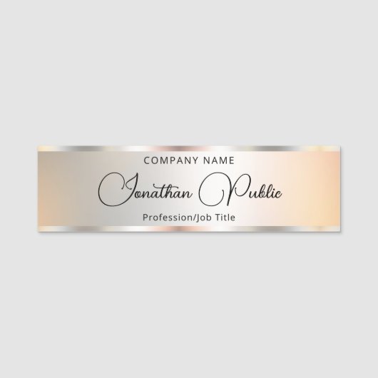Calligrafietekst Silver Elegant Moderne Sjabloon Naamplaatje (Voorkant)