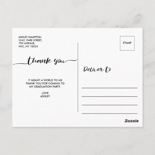 Calligrafisch bedankt Afstuderen Foto Briefkaart (Achterkant)