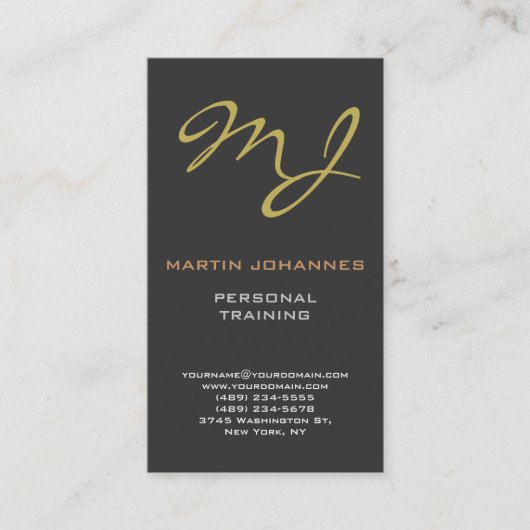 Calligrafisch Monogram Goud Grijs Visitekaartje (Voorkant)