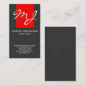 Calligrafisch Monogram Rood, donkergrijs Visitekaa Visitekaartje (Voorkant / Achterkant)