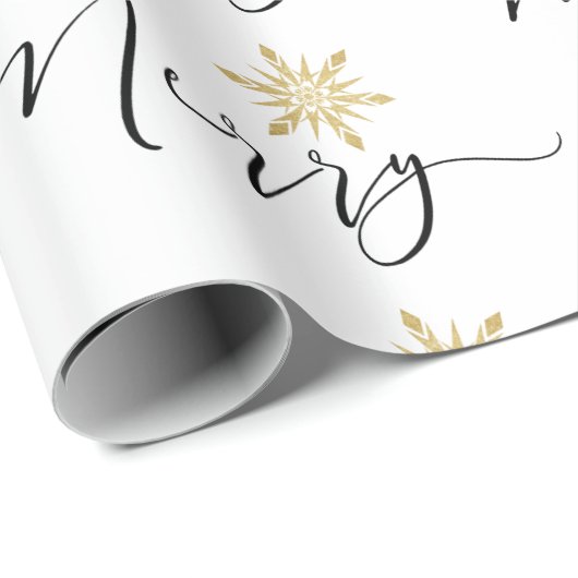 Calligrafische Gold Glitter Snowflakes kerst Cadeaupapier (Rol Hoek)