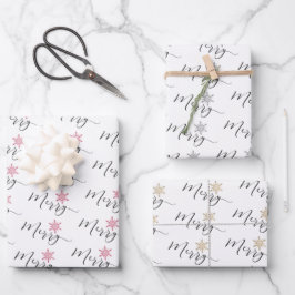 Calligrafische kerstkerst met glitter Snowflakes Inpakpapier Vel