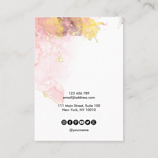 Calligrafische kunst Blush Roze verouderingskaart Visitekaartje (Achterkant)